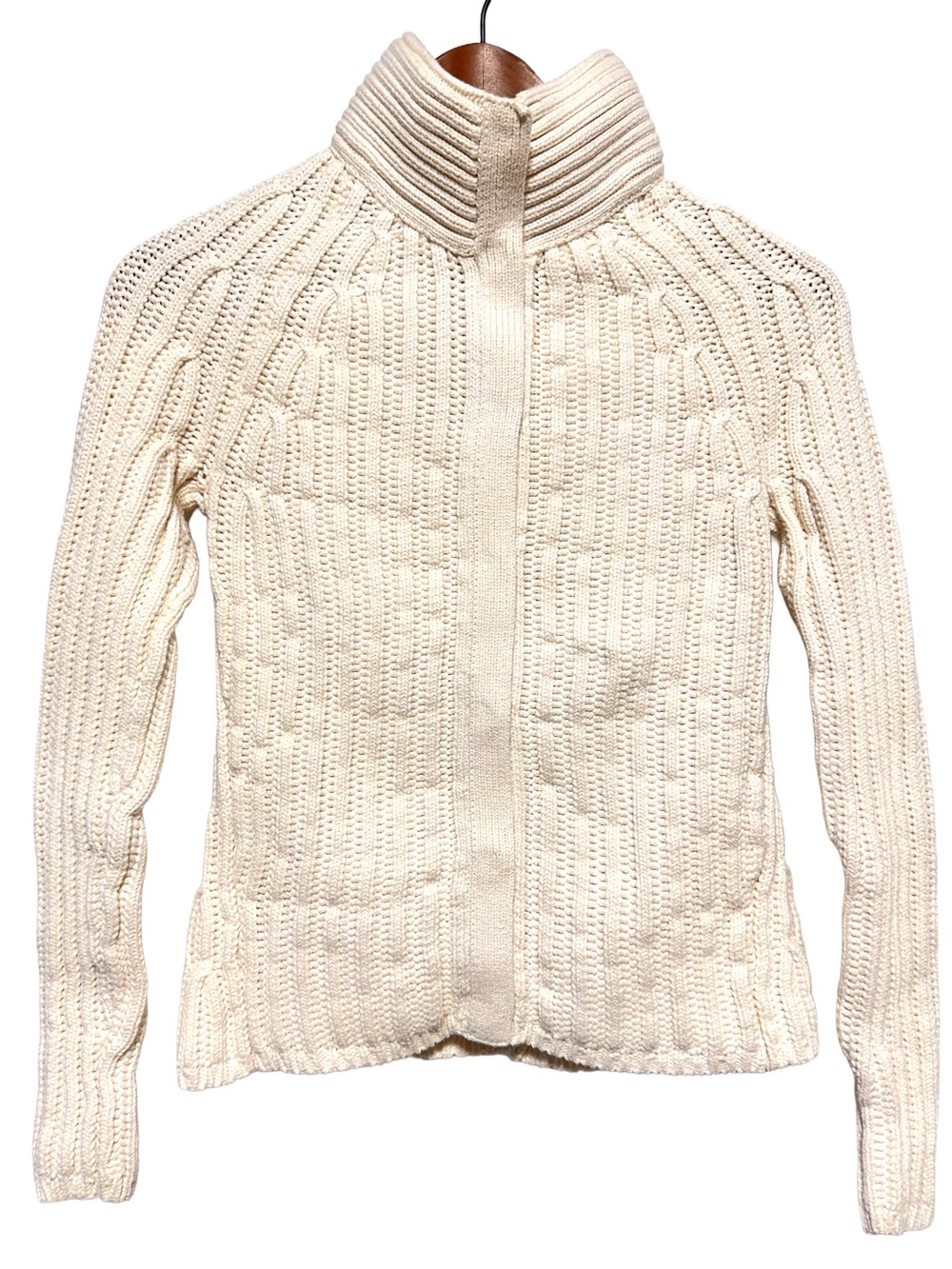 BANANA REPUBLIC Cream Cable Knit Zip Cardigan Quiet Luxury Après Ski